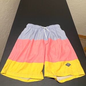 Sperry Striped Board Shorts with Lining and Elastic Waistband Boys S (7/8)